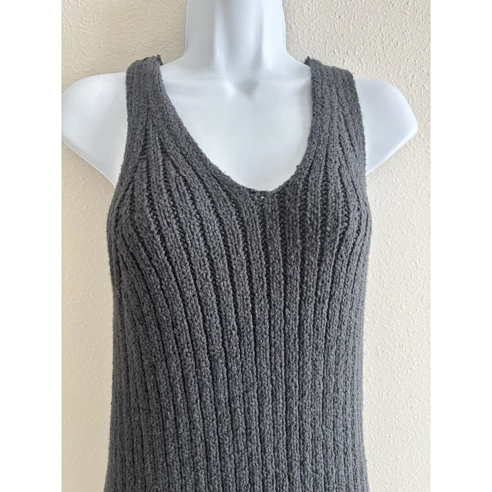 FREE PEOPLE Emmy Ribbed V-Neck Sweater Dress Cotton‎ Small Petite GRAPHITE Slits